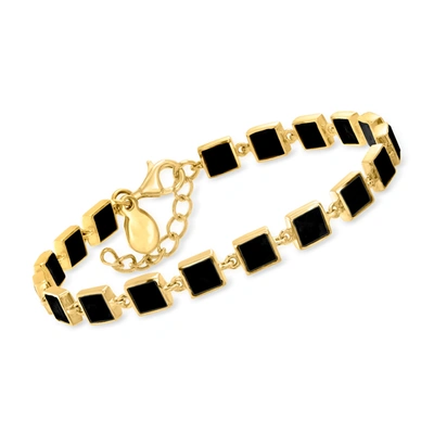 Ross-simons Onyx Square-link Bracelet In 18kt Gold Over Sterling In Multi