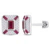 Mimi & Max 5-1/4ct Tgw Octagon And Baguette-cut Created Ruby And Created White Sapphire Cufflinks In Sterling S In Red