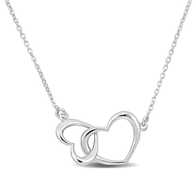 Mimi & Max Double Heart Charm Necklace In Sterling Silver - 16.5+1 In.
