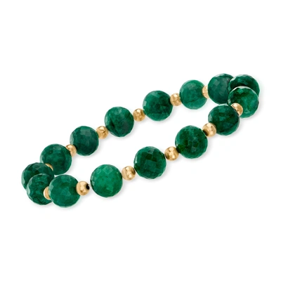 Ross-simons Emerald Bead Stretch Bracelet With 14kt Yellow Gold In Green