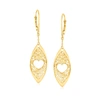 Ross-simons Italian 14kt Yellow Gold Heart Lace Marquise-shaped Drop Earrings In White