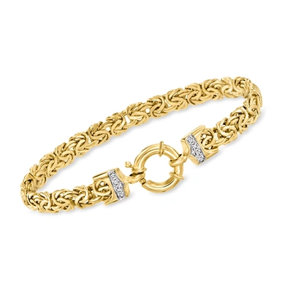 Ross-simons 14kt Yellow Gold Byzantine Bracelet With Diamond Accents In White