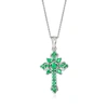 Shop Ross-simons Emerald Cross Pendant Necklace In Sterling Silver