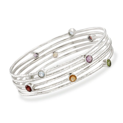 Ross-simons Multi-stone Jewelry Set: 5 Bangle Bracelets In Sterling Silver