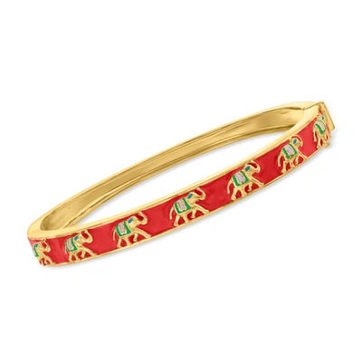 Ross-simons Multicolored Enamel Elephant Bangle Bracelet In 18kt Gold Over Sterling In Red
