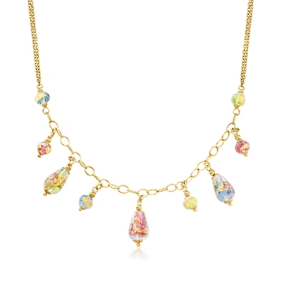 Ross-simons Italian Multicolored Murano Glass Bead Drop Necklace In 18kt Gold Over Sterling In Pink