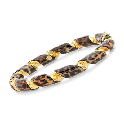 Ross-simons Italian Leopard-print Enamel Twisted Bangle Bracelet In 18kt Gold Over Sterling