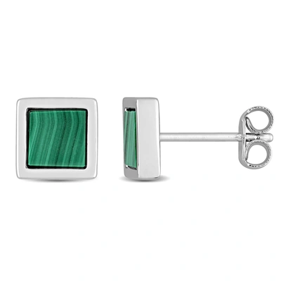 Mimi & Max 1ct Tgw Malachite Square Stud Earrings In Sterling Silver In Green