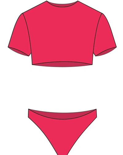 Nirvanic Malibu Crop Bikini Top In Eco Watermelon In Red