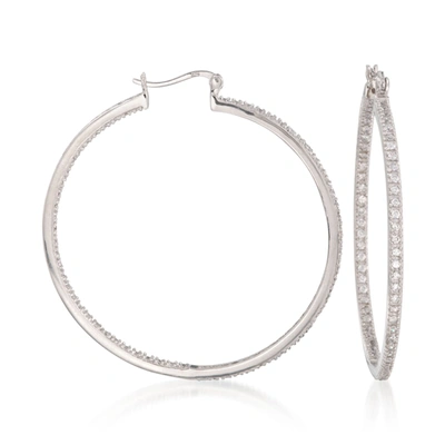 Ross-simons Cz Inside-outside Large Hoop Earrings In Sterling Silver In White