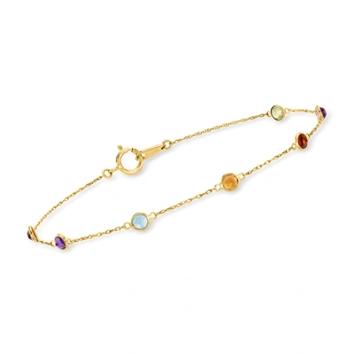 Rs Pure Ross-simons Multi-gemstone Station Bracelet In 14kt Yellow Gold In White