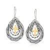 Ross-simons Sterling Silver And 14kt Yellow Gold Cross Teardrop Earrings In Silver