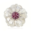 Ross-simons Mother-of-pearl And Rhodolite Garnet Flower Pin In Sterling Silver In White