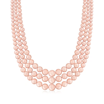 Ross-simons 6-12mm Pink Shell Pearl 3-strand Necklace With Sterling Silver