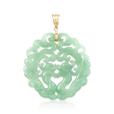 Ross-simons Carved Jade Phoenix Pendant With 14kt Yellow Gold In Green