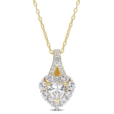 MIMI & MAX 2 7/8 CT TGW CREATED WHITE SAPPHIRE HALO HEART PENDANT WITH CHAIN IN YELLOW PLATED STERLING SILVER