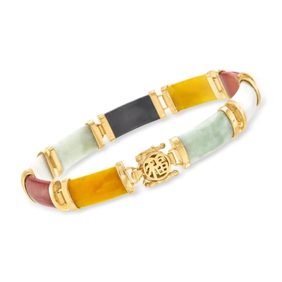 Ross-simons Green Jade "good Fortune" Bracelet In 18kt Gold Over Sterling In Multi