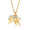 Ross-simons 14kt Yellow Gold Cross And Angel Wings Pendant Necklace With Diamond Accents In Gold
