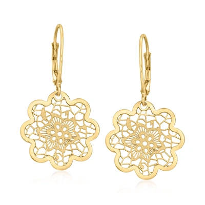 Ross-simons Italian 14kt Yellow Gold Floral Lace Flower Drop Earrings