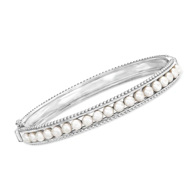 Ross-simons 3.5-4mm Cultured Pearl Bangle Bracelet In Sterling Silver