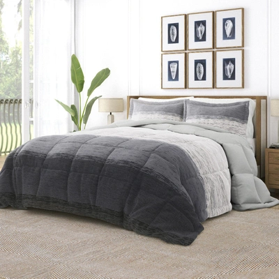 Ienjoy Home Ombre Gray Reversible Pattern Comforter Set Down-alternative Ultra Soft Microfiber Bedding, King/cal In Grey