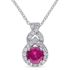 Mimi & Max 1 4/5ct Tgw Created White Sapphire And Created Ruby Teardrop Halo Pendant With Chain In Sterling Sil In Purple