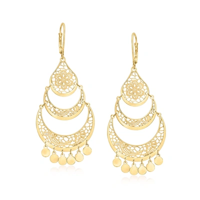 Ross-simons Italian 14kt Yellow Gold Openwork Floral Lace Chandelier Earrings