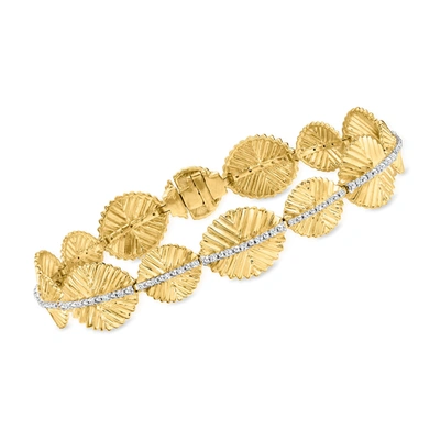 Ross-simons Diamond Fan Link Bracelet In 18kt Gold Over Sterling