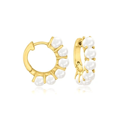 Rs Pure Ross-simons 3mm Cultured Pearl Huggie Hoop Earrings In 14kt Gold In White