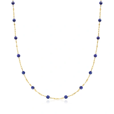 Ross-simons Italian Lapis Bead Station Necklace In 18kt Yellow Gold In Blue