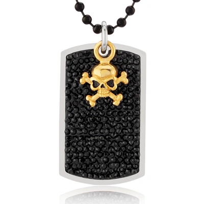 Crucible Jewelry Crucible Los Angeles Stainless Steel Black Crystal Skull Charm Dog Tag Necklace