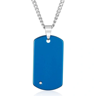 Crucible Jewelry Crucible Los Angeles Men's Tungsten Carbide High Polished Diamond Dog Tag Pendant Necklace In Blue