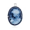 Ross-simons Italian Black Agate Girl With Fairy Cameo Pin/pendant With Blue Spinel In Sterling Silver In Blue