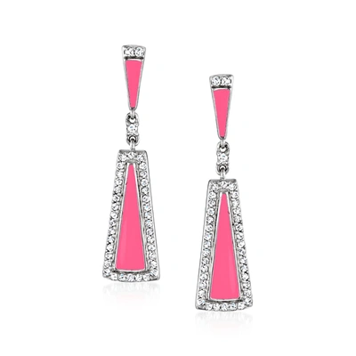 Ross-simons Diamond And Pink Enamel Triangular Drop Earrings In Sterling Silver In Red