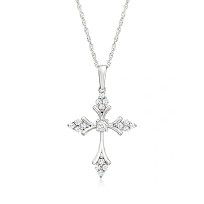 Ross-simons Diamond Cross Pendant Necklace In 14kt White Gold In Silver