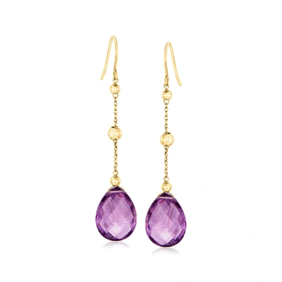 Ross-simons Amethyst Drop Earrings With Bead Stations In 14kt Yellow Gold In Purple