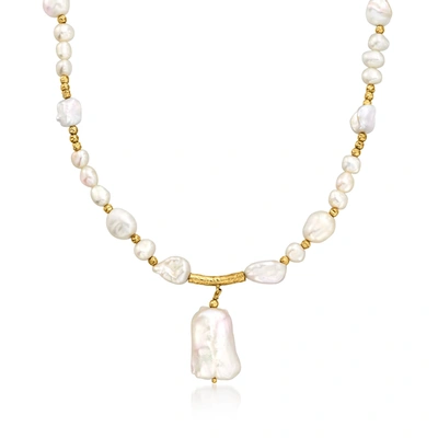Ross-simons 5-14mm Cultured Baroque Pearl Drop Necklace In 18kt Gold Over Sterling In Silver