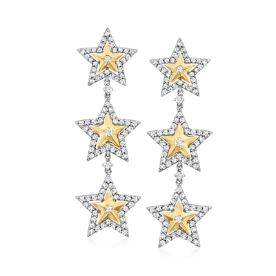 Ross-simons Diamond Star Drop Earrings In 14kt 2-tone Gold In Silver