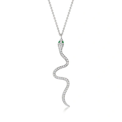 Ross-simons Diamond Snake Pendant Necklace With Emerald Accents In Sterling Silver In Green