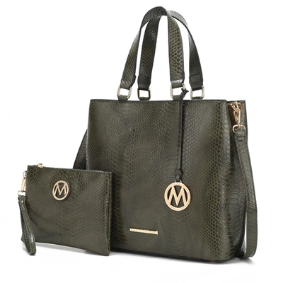 Mkf Collection By Mia K Beryl Snake-embossed Vegan Leather Women's Tote Bag With Wristlet In Green