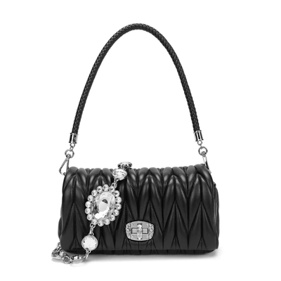 Tiffany & Fred Pleated Sheepskin Shoulder Bag In Black