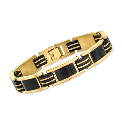 Ross-simons Men's 18kt Gold-plated Square-link Bracelet With Black Rubber