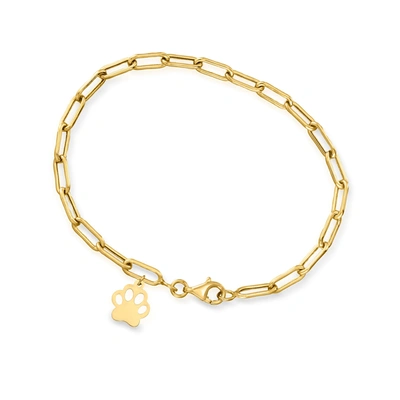 Canaria Fine Jewelry Canaria 10kt Yellow Gold Paw Print Charm Paper Clip Link Bracelet In Multi