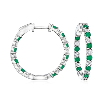 Ross-simons Diamond And . Emerald Inside-outside Hoop Earrings In Sterling Silver In Green