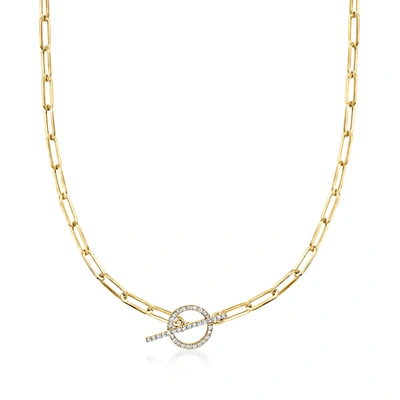 Ross-simons Diamond Toggle Clasp Paper Clip Link Necklace In 14kt Yellow Gold
