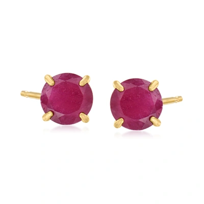 Ross-simons Round Ruby Earrings In 14kt Yellow Gold In Red