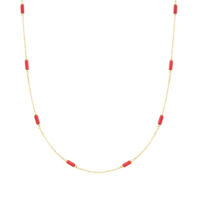 Ross-simons Italian Red Coral Bead Station Necklace In 18kt Yellow Gold