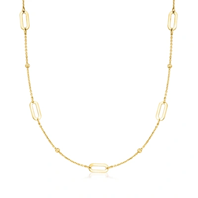 Rs Pure By Ross-simons Italian 14kt Yellow Gold Bead And Paper Clip Link Station Necklace In Multi