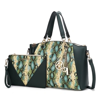 Mkf Collection By Mia K Addison Snake Embossed Vegan Leather Women's Tote Bag With Matching Wristlet- 2 Pieces In Green