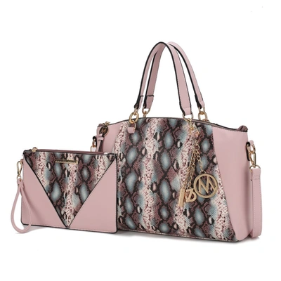 Mkf Collection By Mia K Addison Snake Embossed Vegan Leather Women's Tote Bag With Matching Wristlet- 2 Pieces In Pink